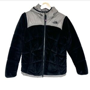 The North Face Zip Up Hooded Jacket Black Gray Girls Sz L